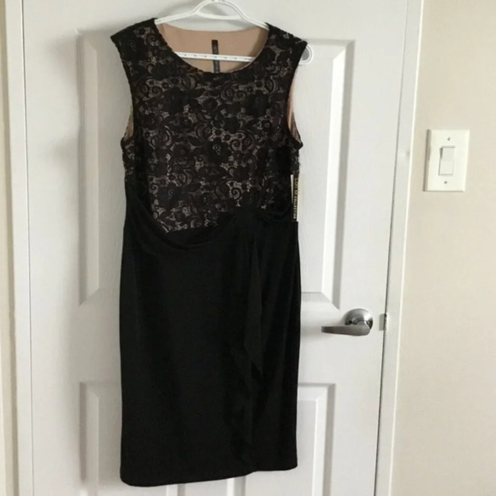 NWT LORI M BLACK Lace DRESS SLEEVELESS  Chic Elegant Cocktail Wedding Guest -  L